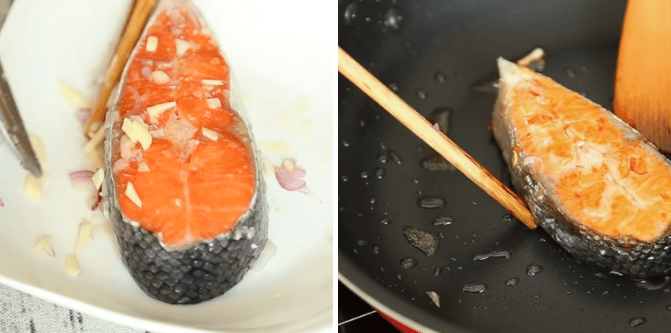chiên cá hồi sốt cà chua